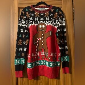 Oh Snap!! Ugly Christmas Sweater - Red, Black, and Green Gingerbread Design